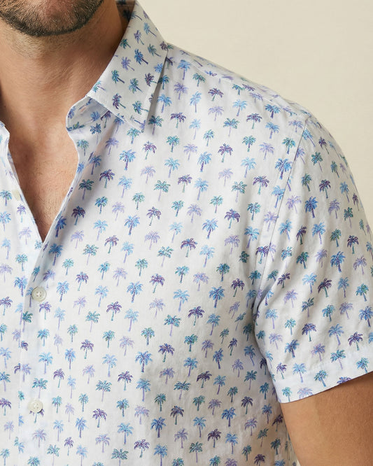 NEWARK PERFORMANCE PRINT SHIRT OXFORD PALM WHITE