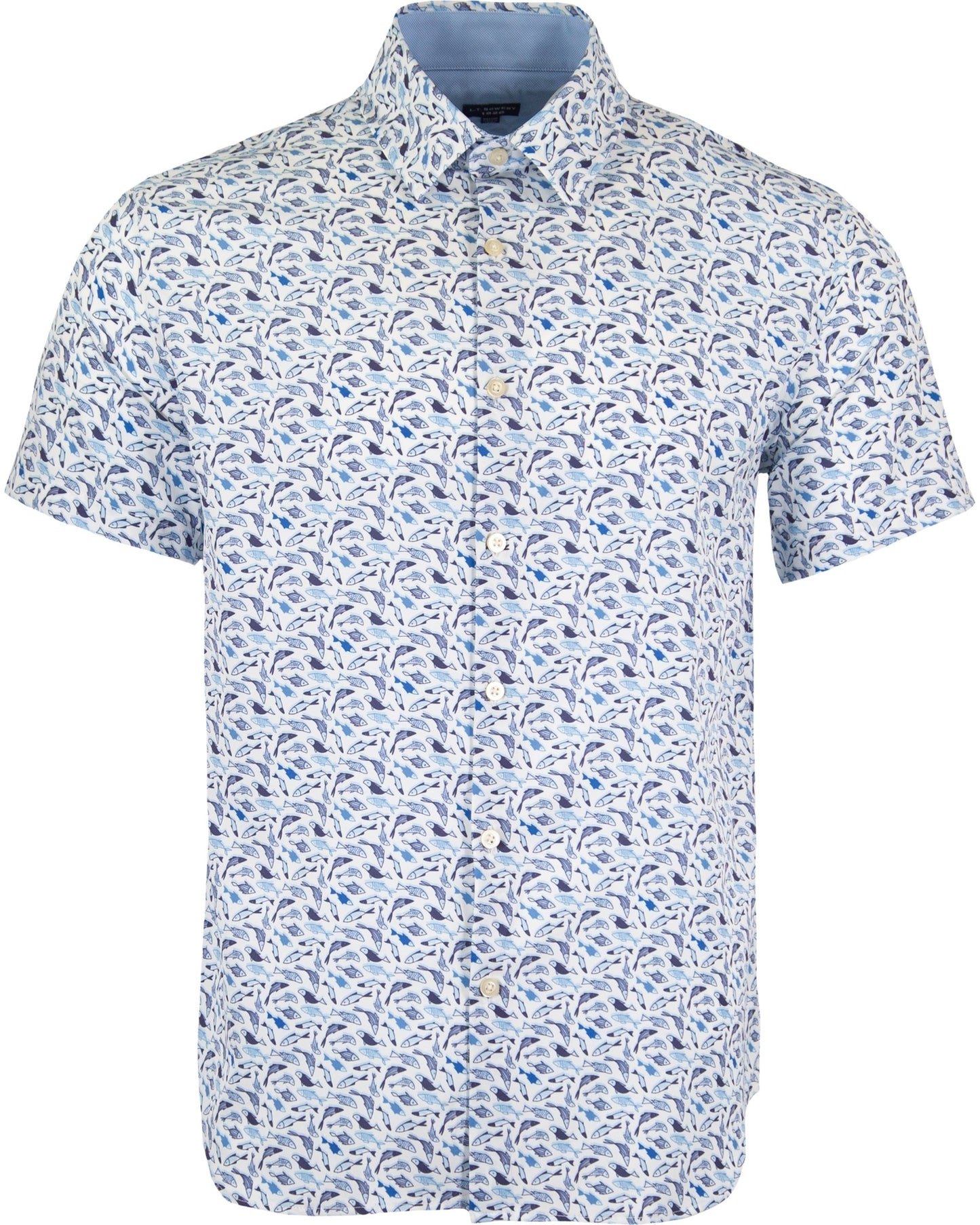 NEWARK PERFORMANCE PRINT SHIRT OXFORD FISH WHITE