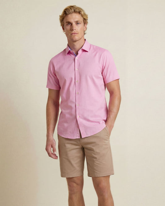 NEWARK PERFORMANCE PRINT SHIRT OXFORD PINK