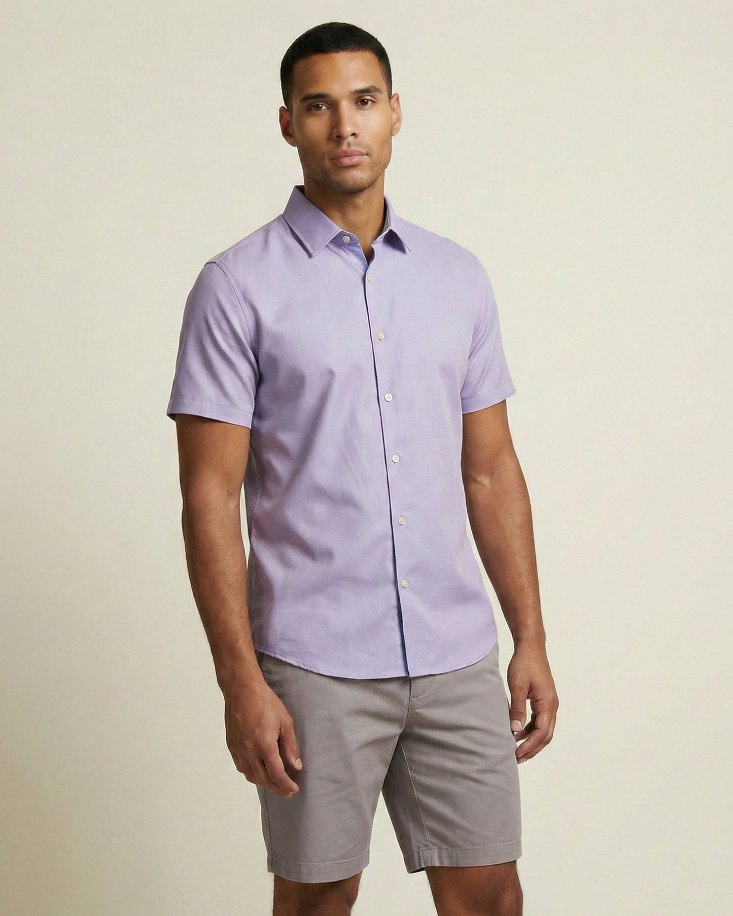 NEWARK PERFORMANCE PRINT SHIRT OXFORD LILAC