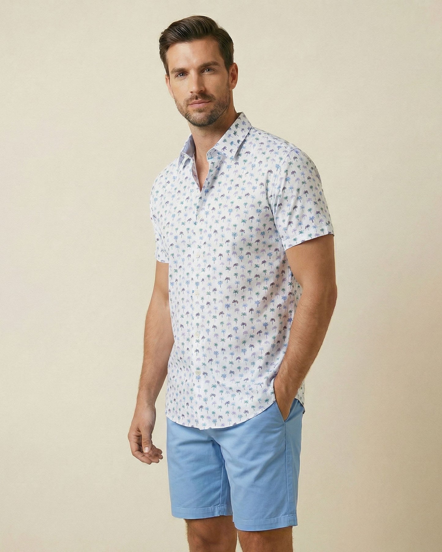 NEWARK PERFORMANCE PRINT SHIRT OXFORD PALM WHITE