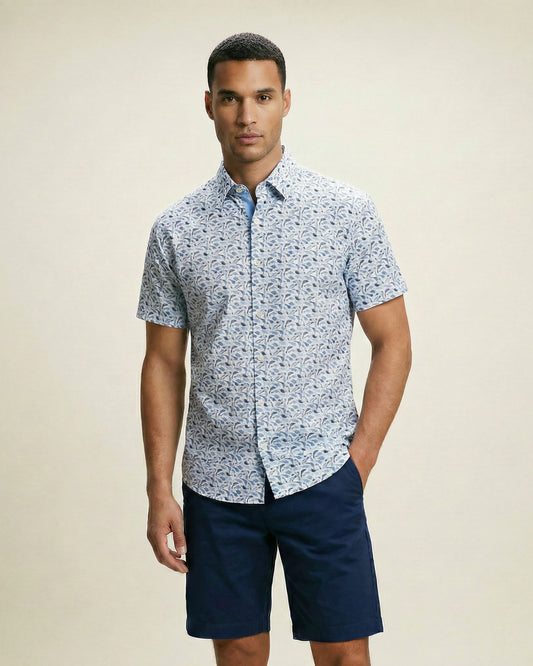 NEWARK PERFORMANCE PRINT SHIRT OXFORD FISH WHITE