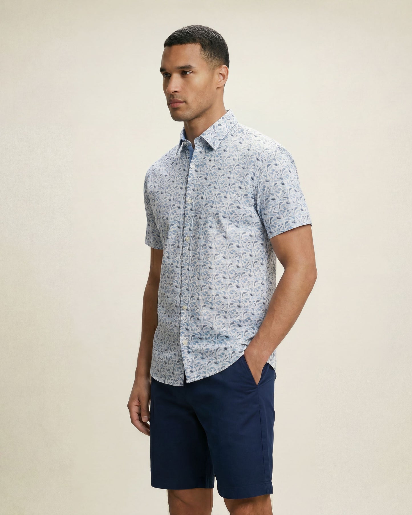 NEWARK PERFORMANCE PRINT SHIRT OXFORD FISH WHITE
