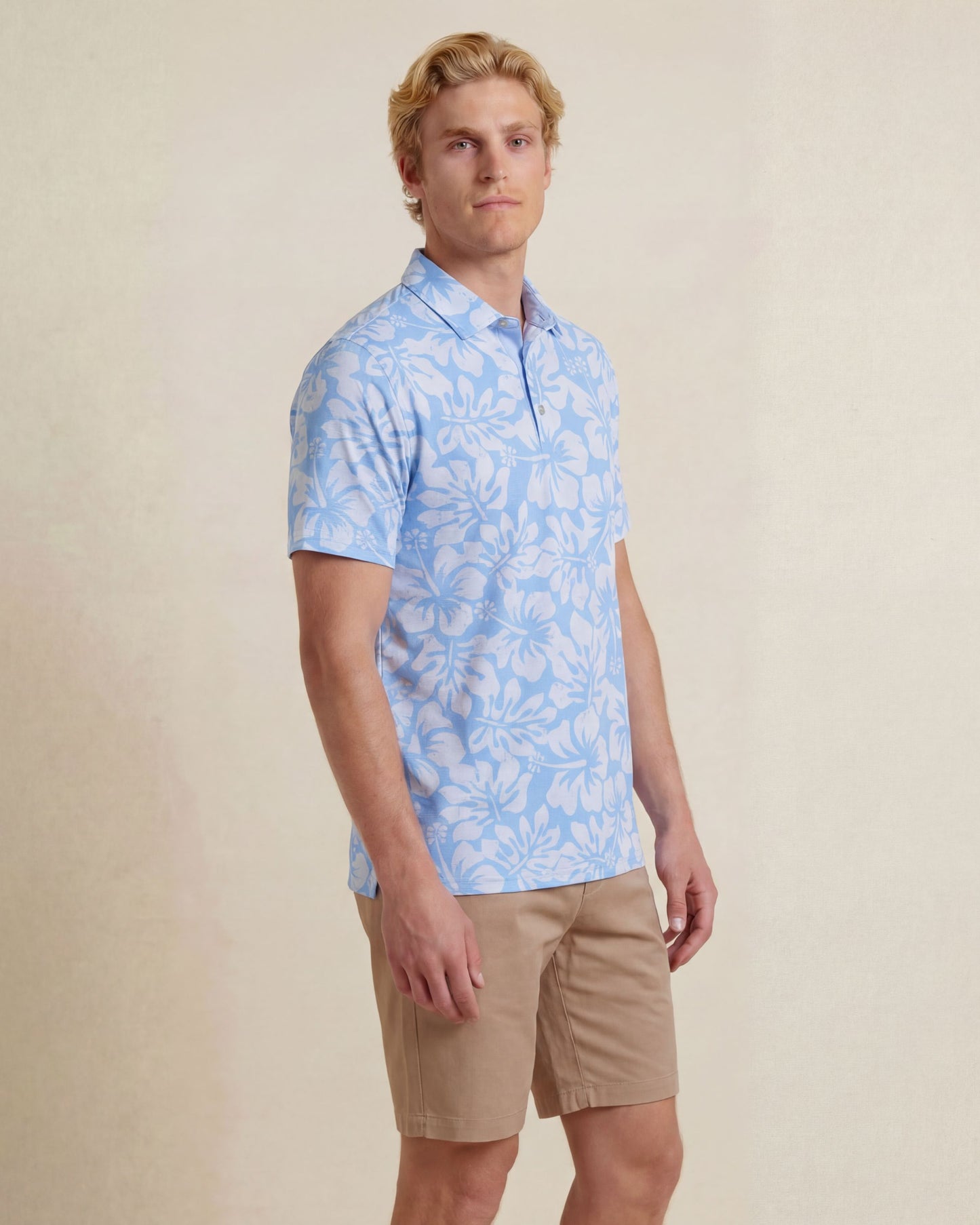 HUDSON GOLF PERFORMANCE POLO HIBISCUS STRIPE BLUE