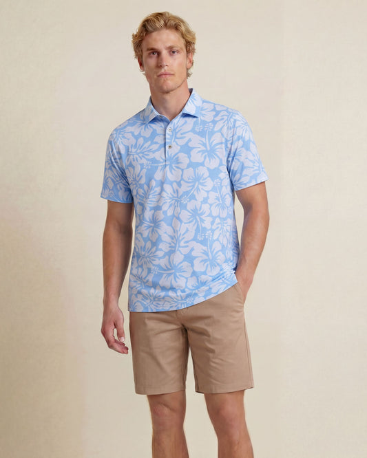 HUDSON GOLF PERFORMANCE POLO HIBISCUS STRIPE BLUE