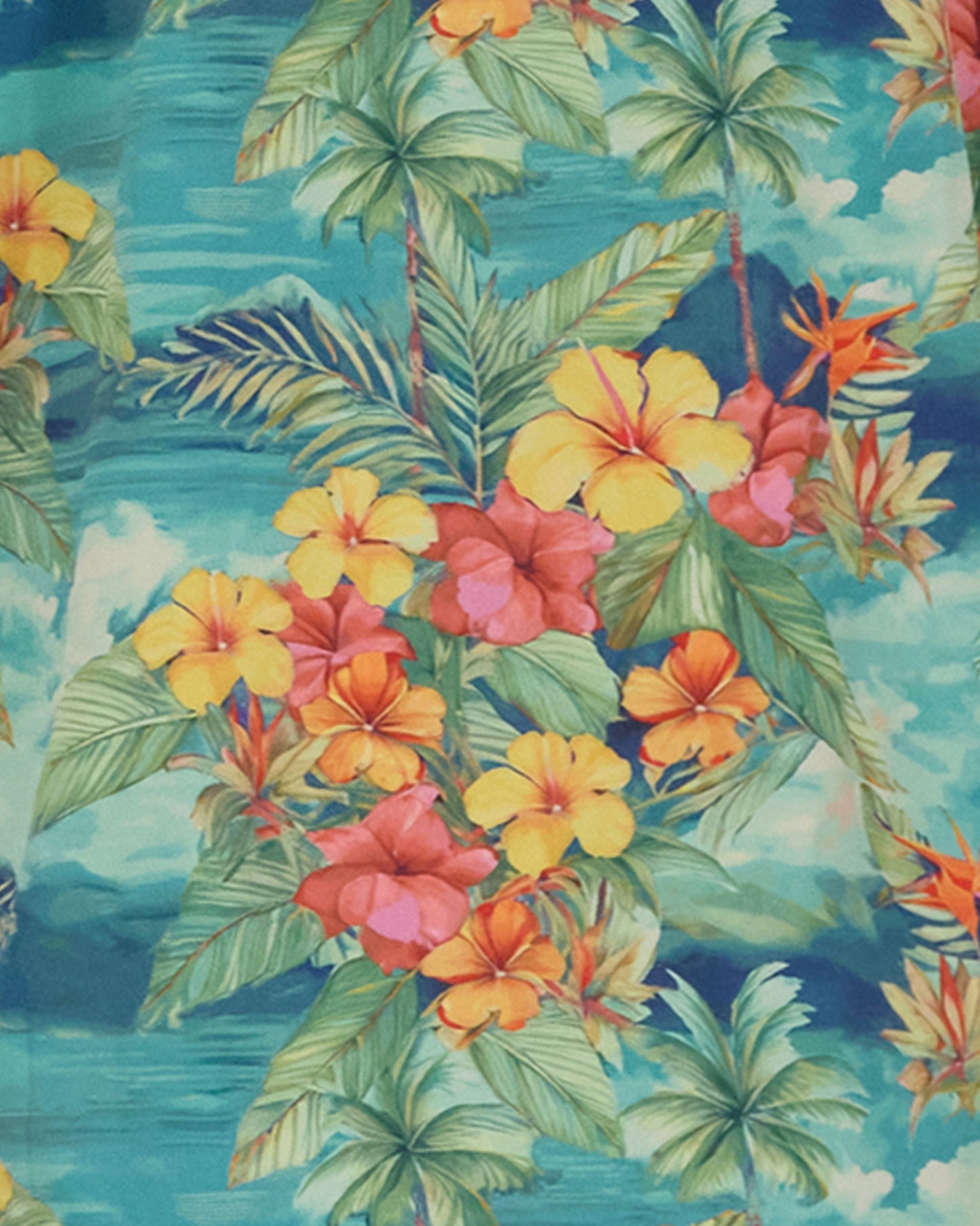 HUDSON GOLF PERFORMANCE POLO HAWAIIAN FLOWERS & SEA