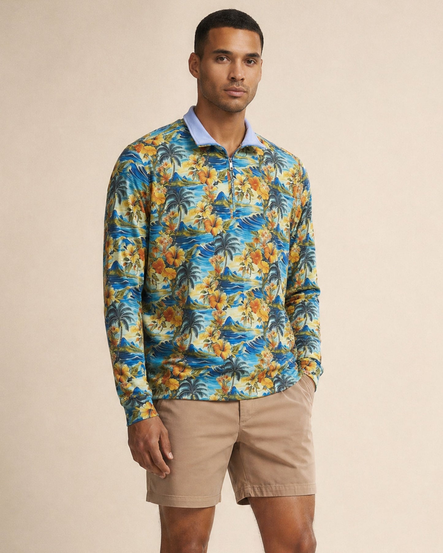 YORK GOLF PERFORMANCE QUARTER ZIP ZIP HAWAIIAN WAVES & PALMS