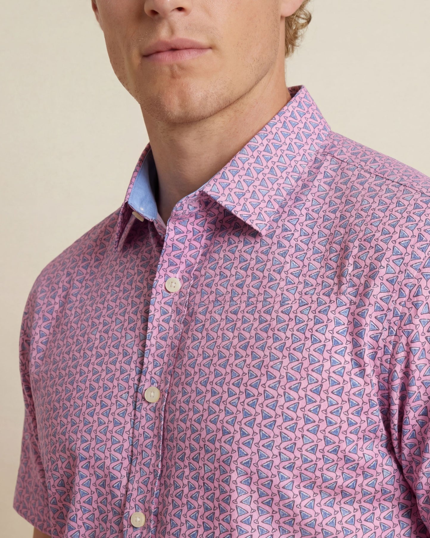 NEWARK PERFORMANCE PRINT SHIRT OXFORD TILT GLASS PINK