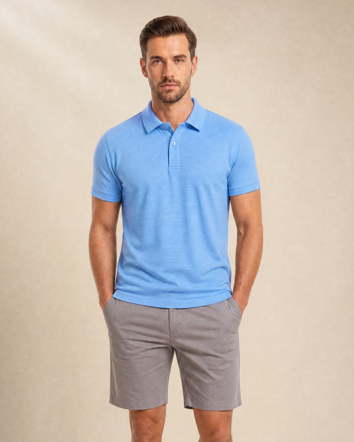 PRESTON OTTOMAN TEXTURED GOLF PERFORMANCE POLO  BLUE