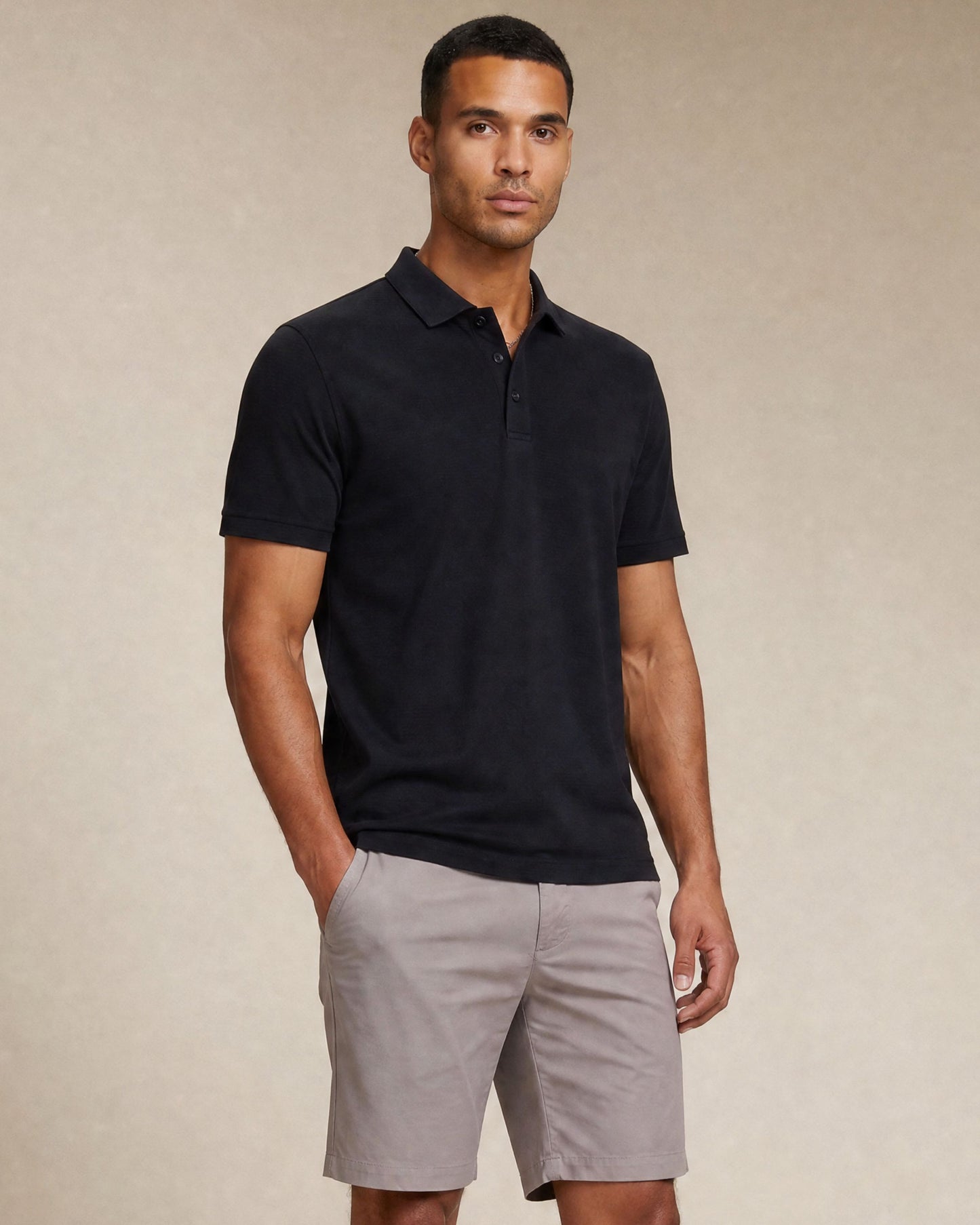 PRESTON OTTOMAN TEXTURED GOLF PERFORMANCE POLO  BLACK