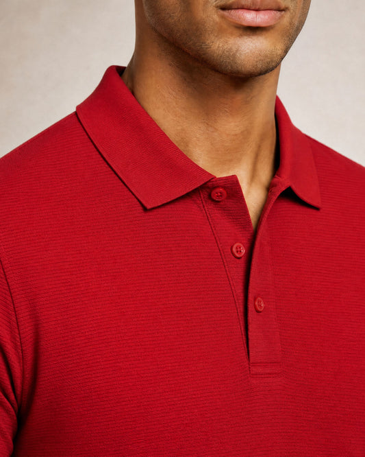 PRESTON OTTOMAN TEXTURED GOLF PERFORMANCE POLO  RED