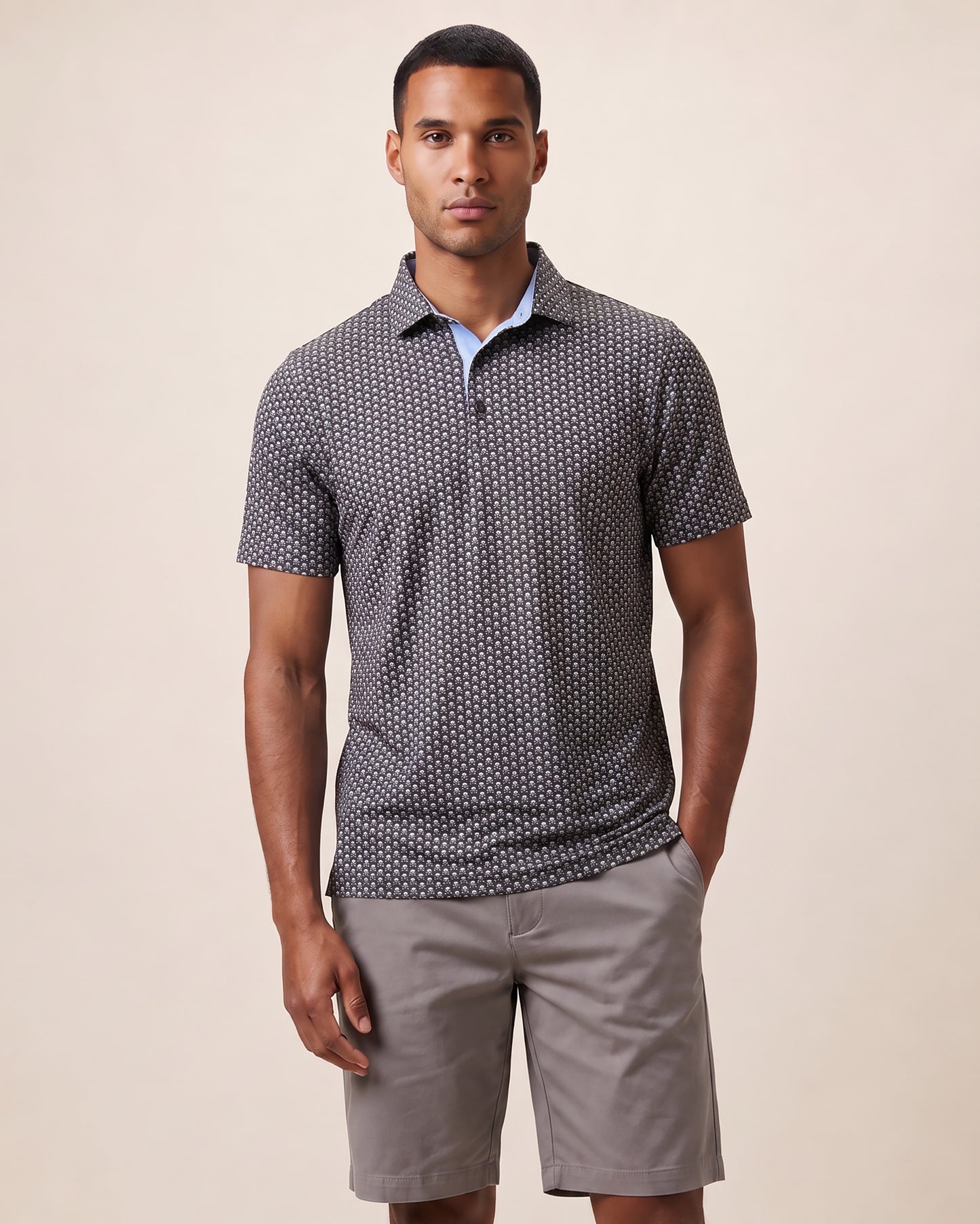 HUDSON GOLF PERFORMANCE POLO HAPPY SKULLS BLACK