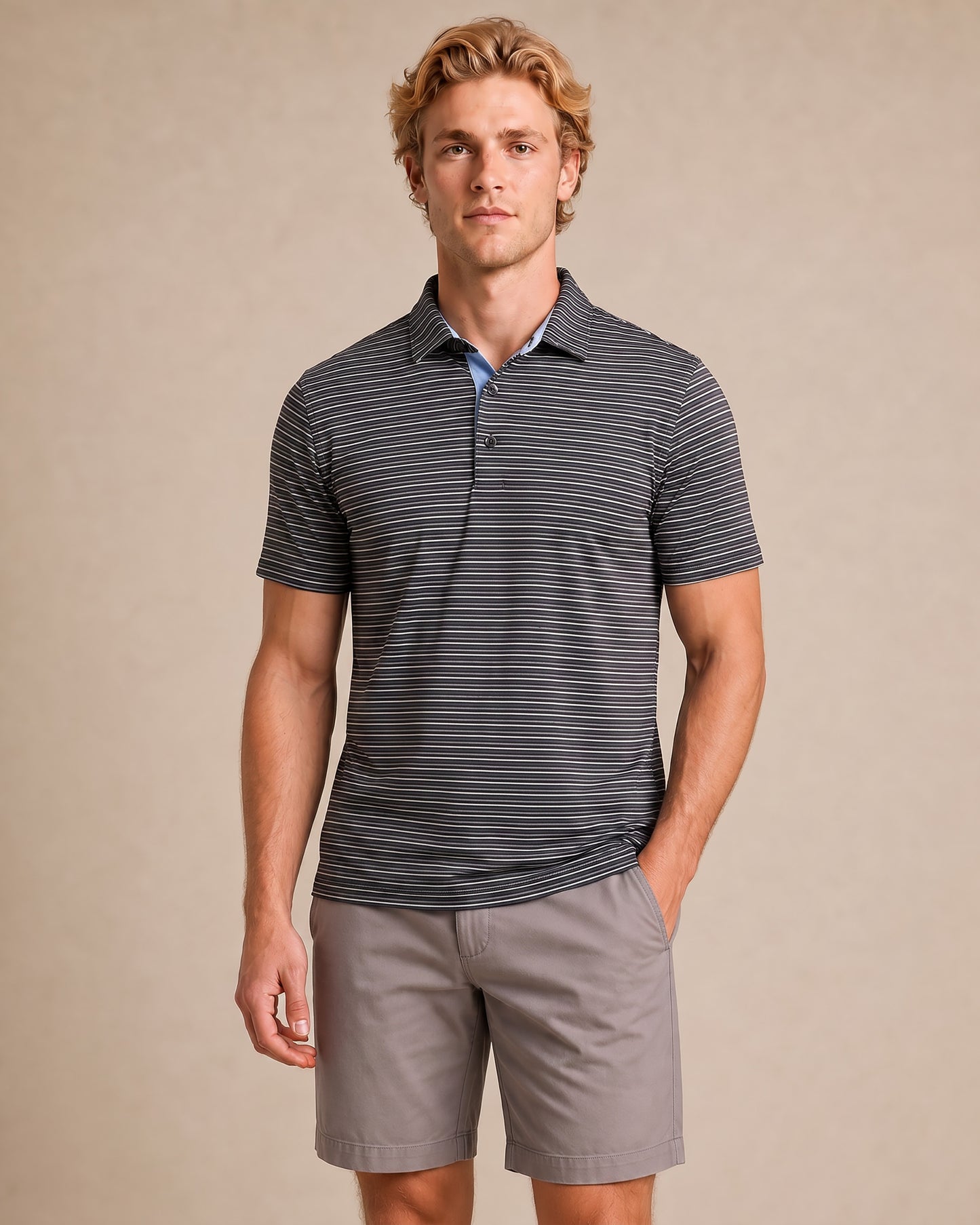 HUDSON GOLF PERFORMANCE POLO TRAIN TRACK BLACK