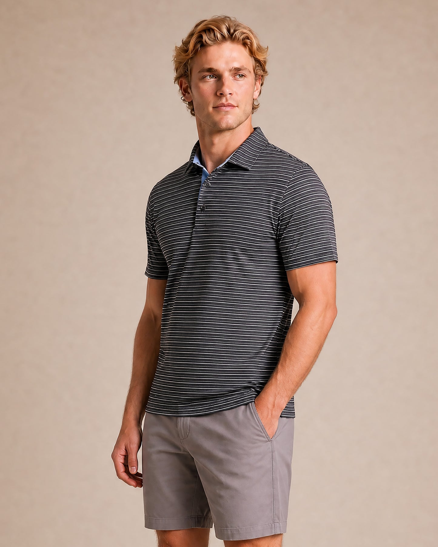 HUDSON GOLF PERFORMANCE POLO TRAIN TRACK BLACK