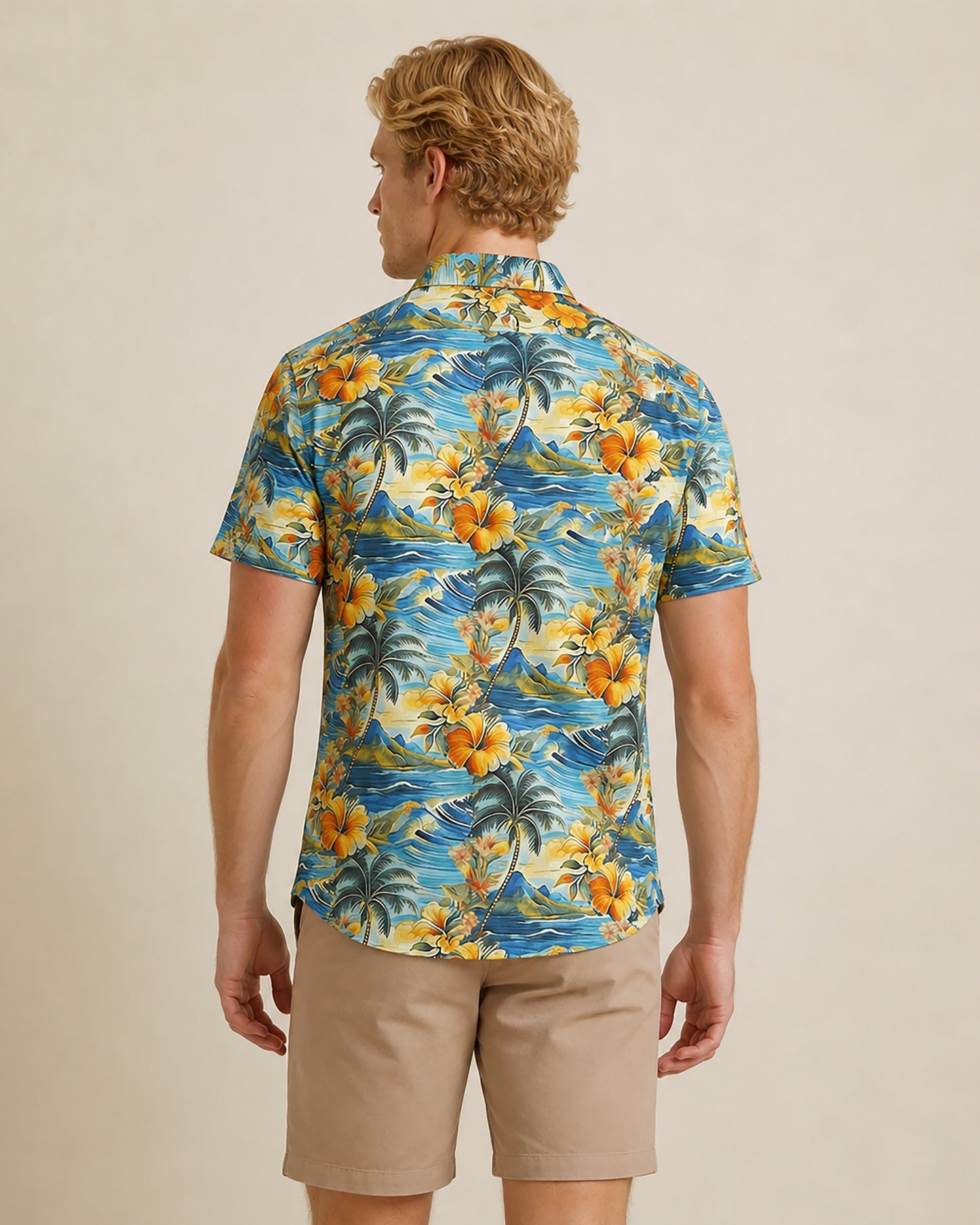 NEWARK PERFORMANCE PRINT SHIRT HAWAIIAN WAVES AND PALMS