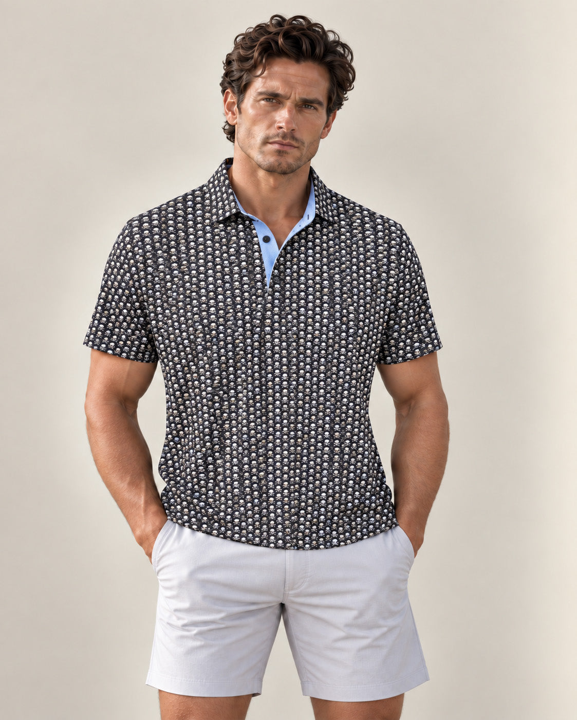 HUDSON GOLF PERFORMANCE POLO HAPPY SKULLS BLACK