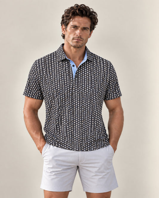 HUDSON GOLF PERFORMANCE POLO HAPPY SKULLS BLACK