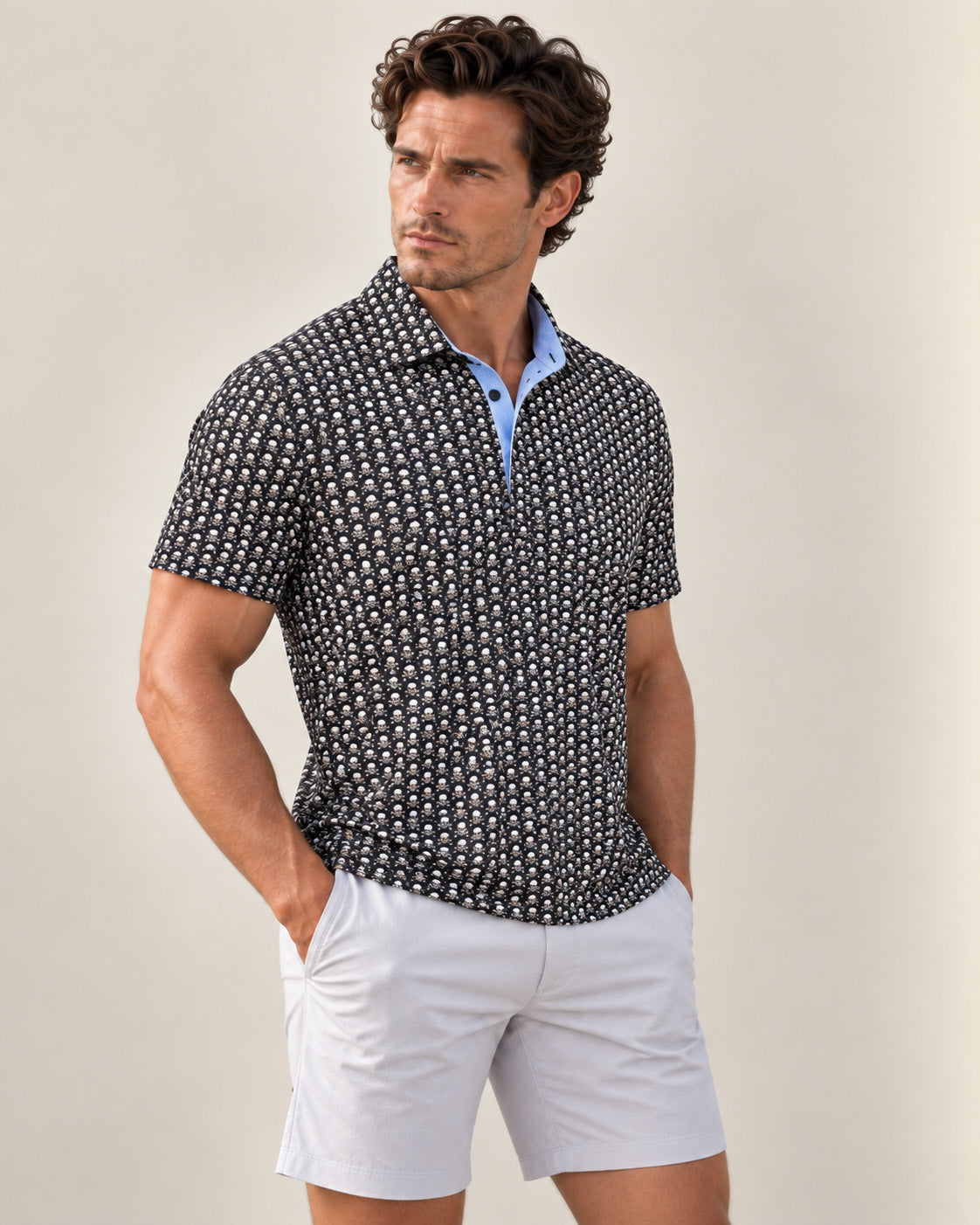 HUDSON GOLF PERFORMANCE POLO HAPPY SKULLS BLACK